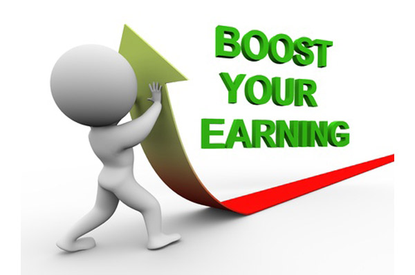 3d illustration of person pushing arrow upward representing conept of boosting earning.