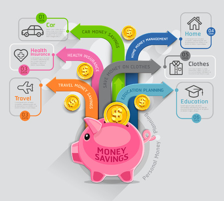 personal money planning infographics template. vector illustration. can be used for workflow layout, banner, diagram, number options, web design, timeline.