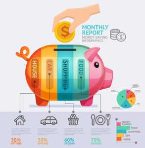 money saving monthly report infographics template. vector illustration. can be used for workflow layout, banner, diagram, number options, web design