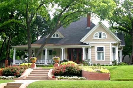 extremely colorful classic restored house in rural city